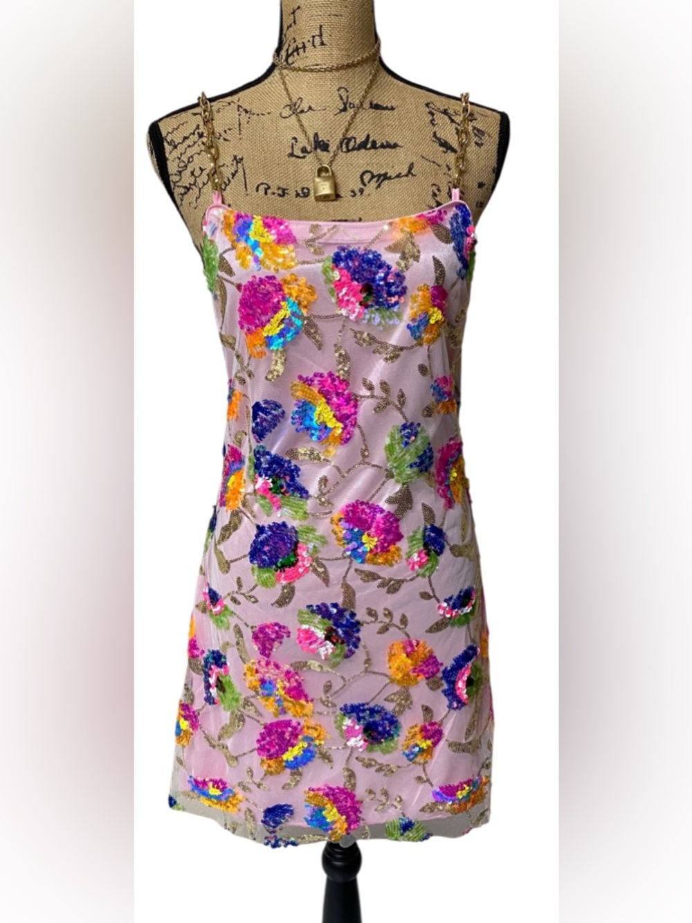 Sequin Floral Mini Dress - Pink